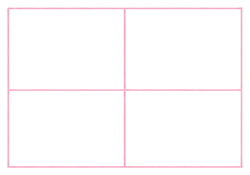A wide pink guide box split by a cross