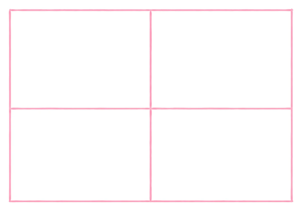 A wide rectangle guide box split by a vertical and a horizontal line