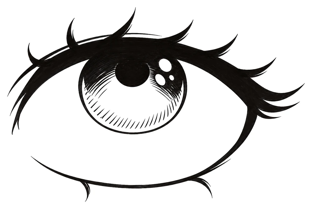 An anime eye looking up, front view