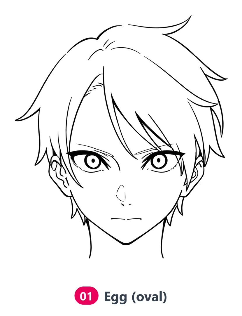 Anime boy with an egg-shaped face and slightly angular jaw corners