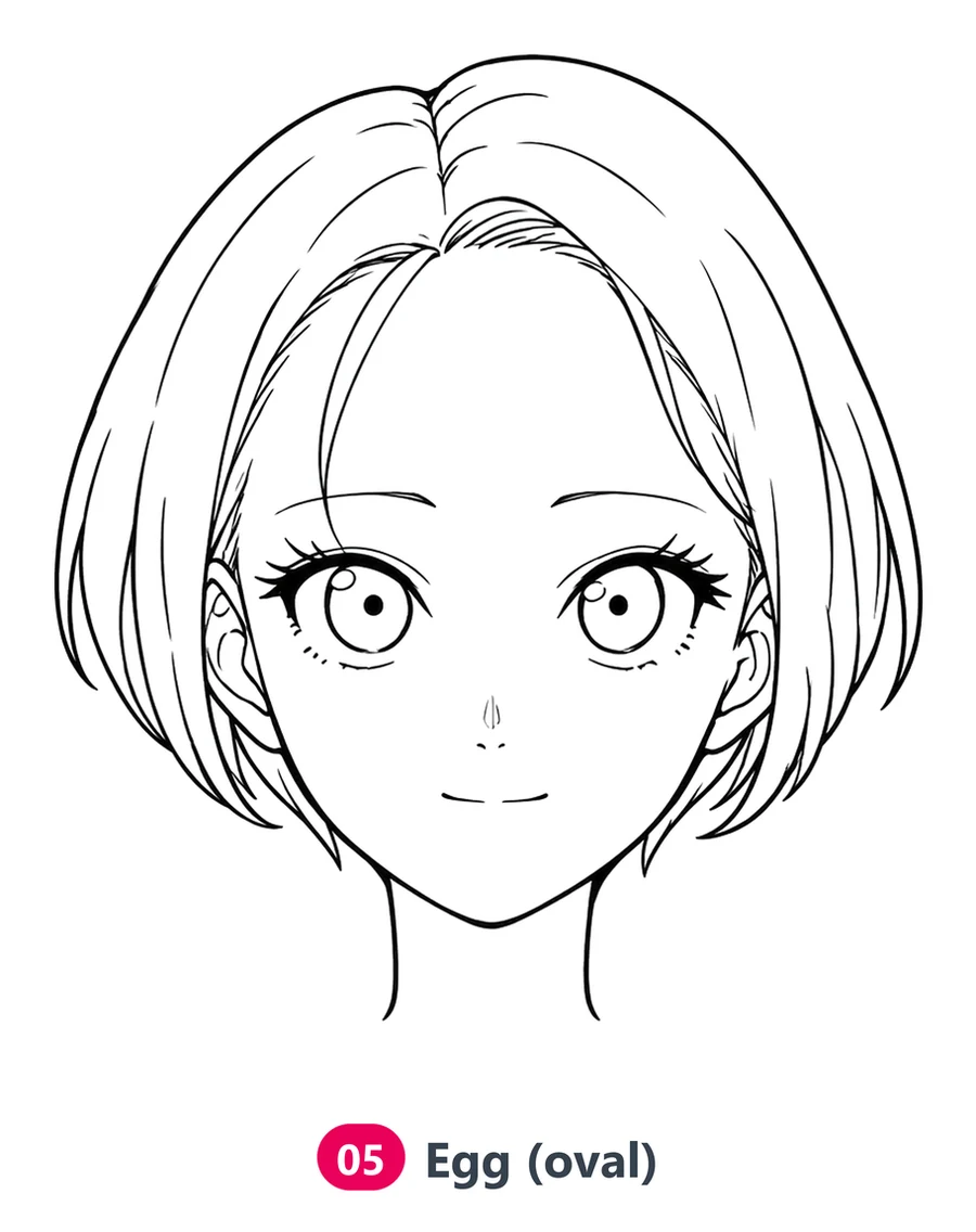 Anime girl with an egg-shaped face and a round outline