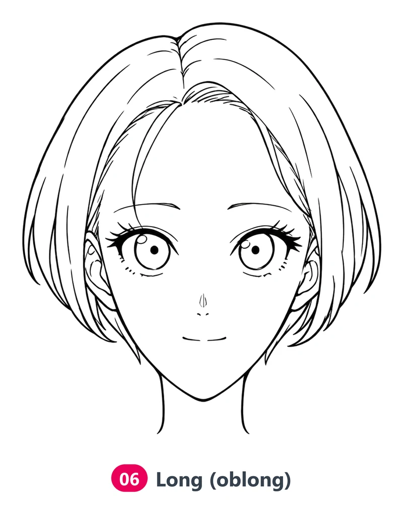 Anime girl with a long face: a tall oval with a slightly pointed chin