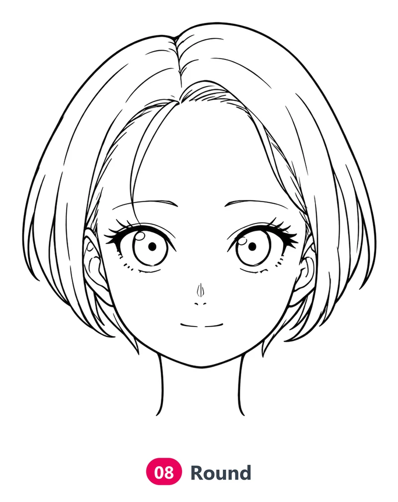 Anime girl with a round face: round from the cheeks to the chin