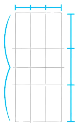 Step 1 from above: a tall rectangle split into halves and thirds