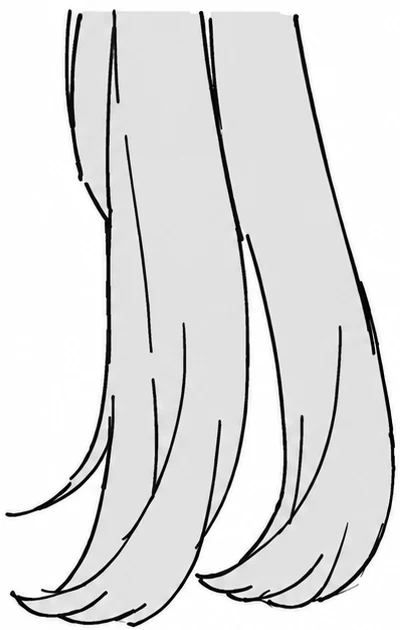 Close-up of inward-curled hair tips drawn with thick strands