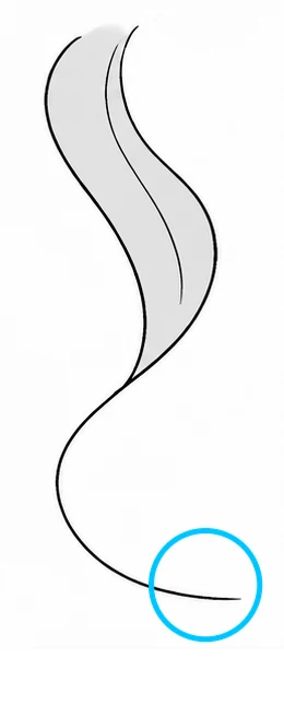 NG example: a wavy strand of hair that ends in one long trailing line, circled in blue