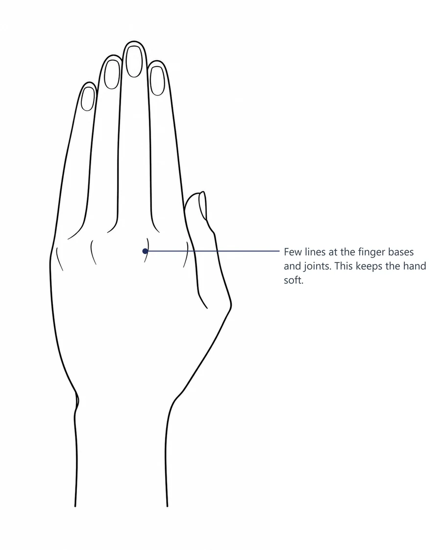The back of a female hand with nails and only a few short lines