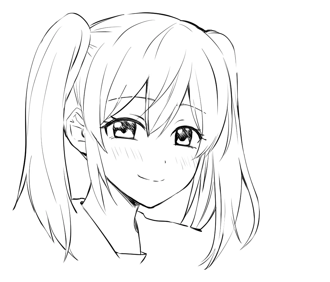 An anime girl with a quiet, gentle smile and a light blush