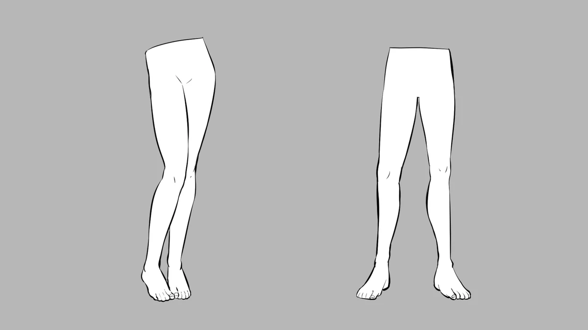 Lesson frame: legs with the toes pointed inwards on the left, legs apart with the feet pointed outwards on the right