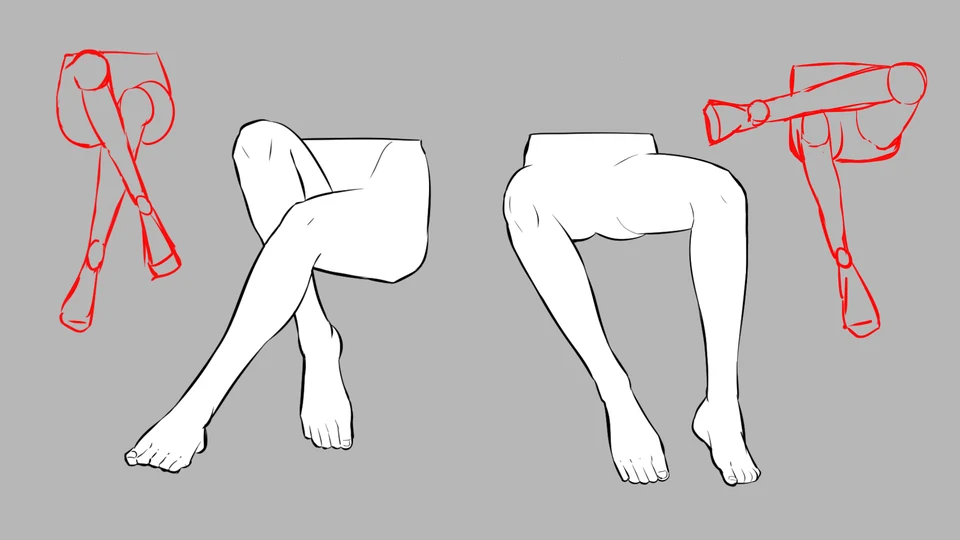 Lesson frame: legs crossed inwards next to a seated pose with the knees pointing outwards
