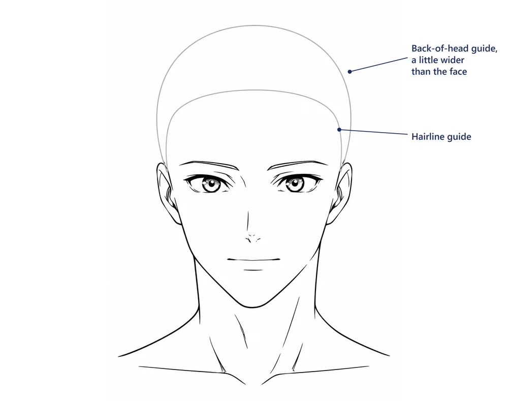 Bald anime boy with a gray back-of-head guide and a gray hairline guide