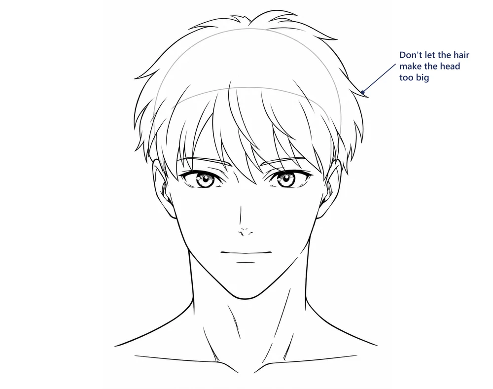 The same boy with the outline of the hair drawn around the whole head