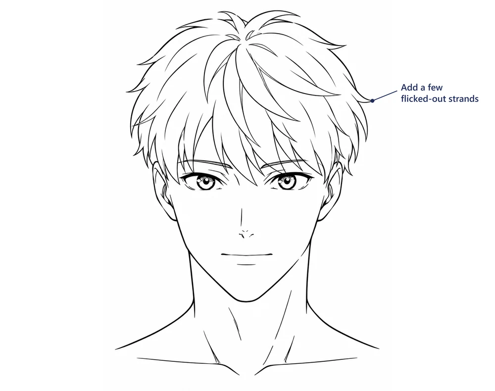 The same boy with a whorl on top, strands along the flow and a few flicked-out strands