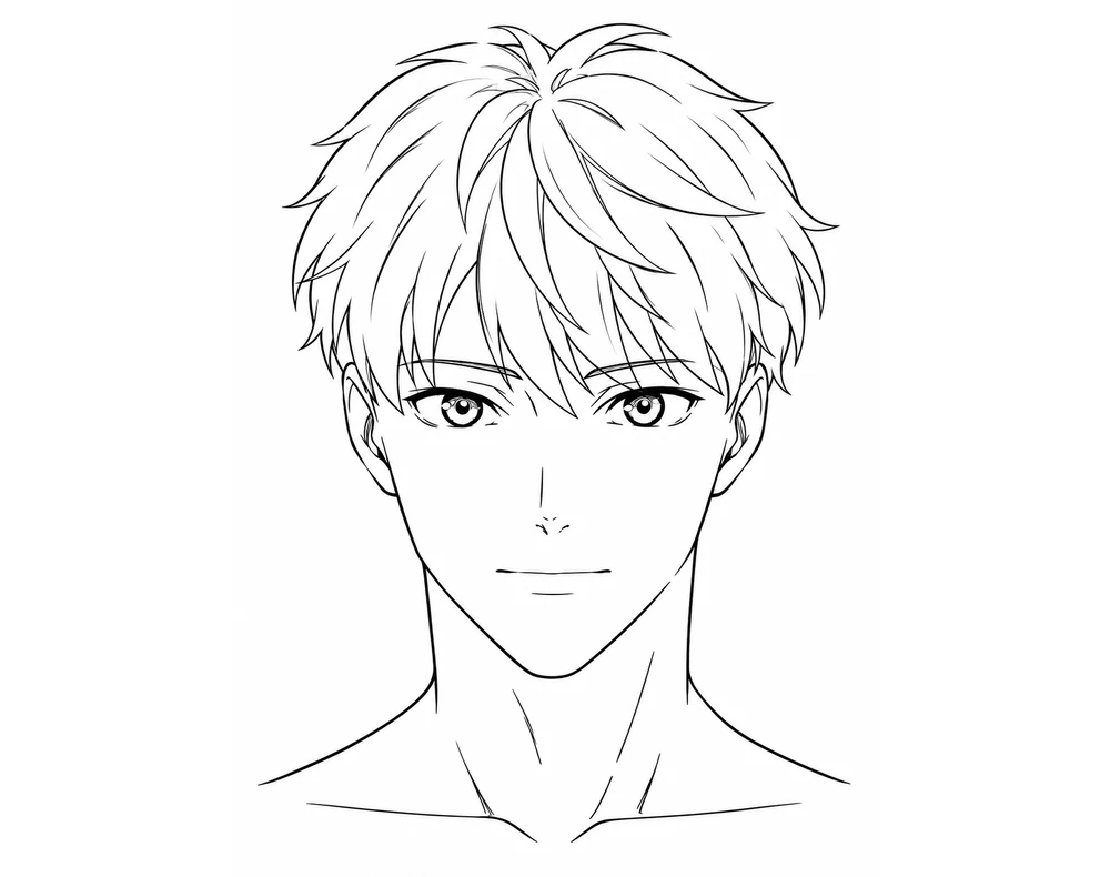Finished short hair on an anime boy, seen from the front