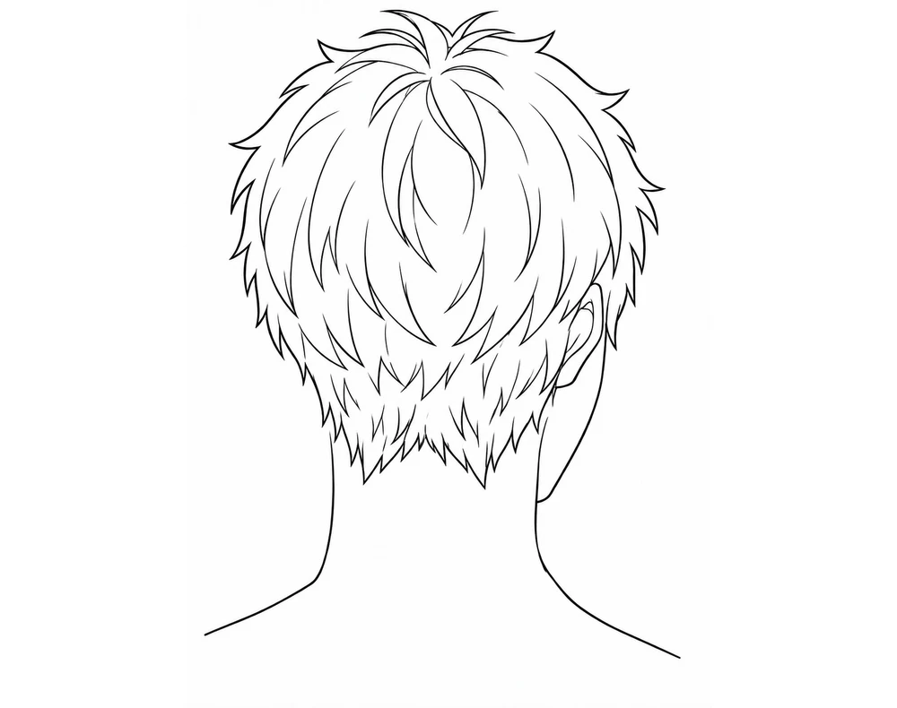 The same head from behind with the flow of the back hair drawn from the whorl