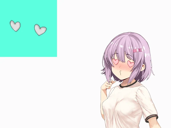 Blushing anime girl with pink heart-shaped eyes