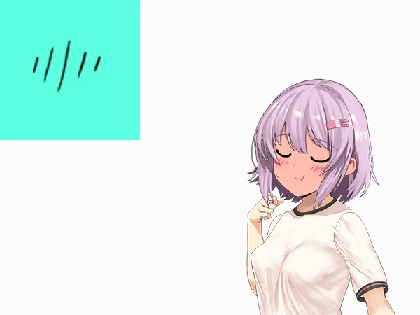 Shy anime girl with eyes closed and short diagonal lines on her red cheeks