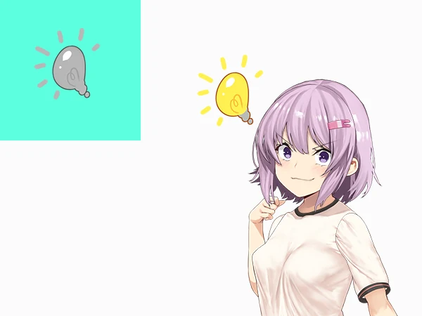 Anime girl smiling with a glowing lightbulb above her head