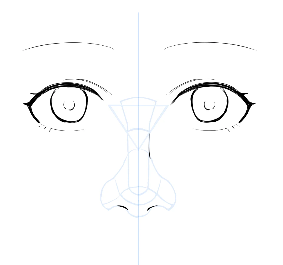 A simpler version of the same nose with fewer lines over the faint guide