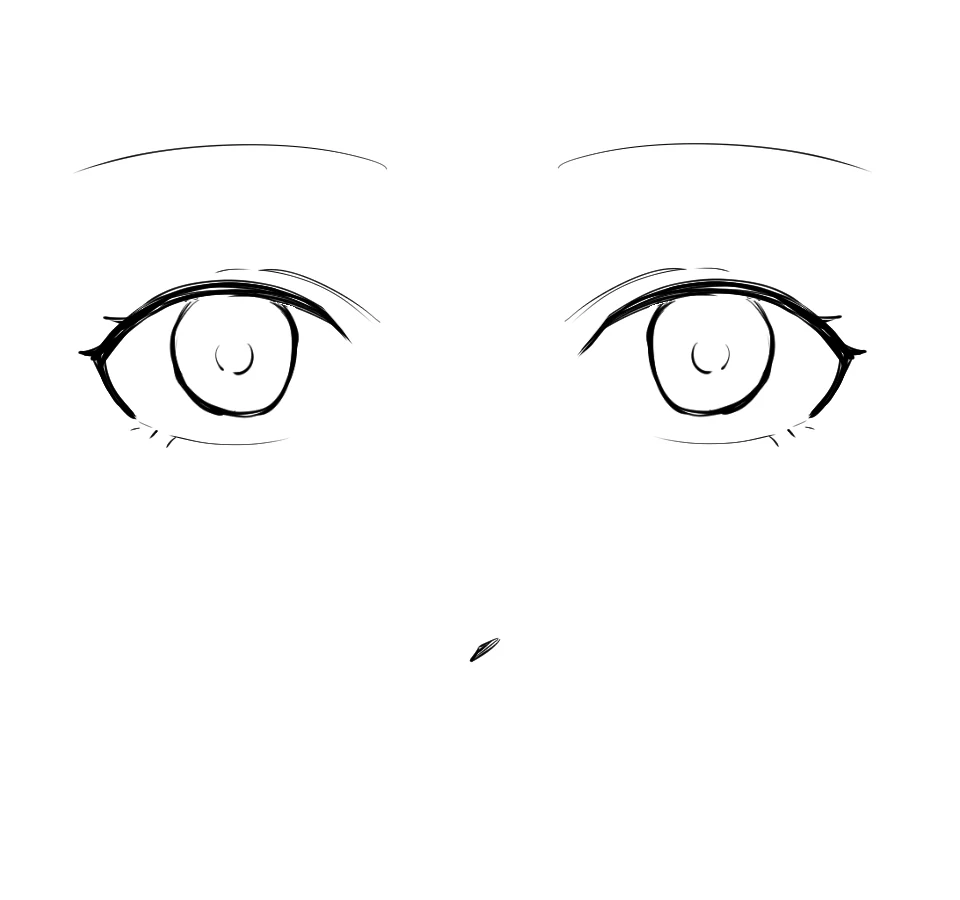 The same face with the guide lines erased, leaving only a small mark at the nose tip