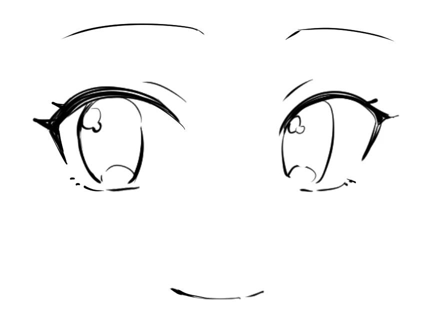 A stylized anime face turned slightly to the side, with eyes and mouth but no nose yet
