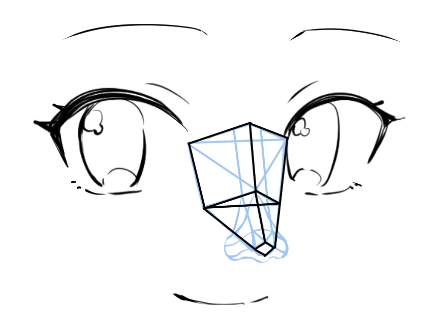 Part of the nose guide traced in black to make a simple box sketch