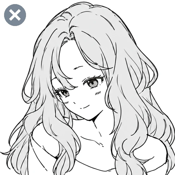Long-haired girl: a calm smile on the left, an alluring face on the right (cute)