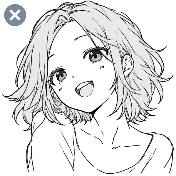 Short-haired girl: a bright smile on the left, an alluring face on the right (cute)