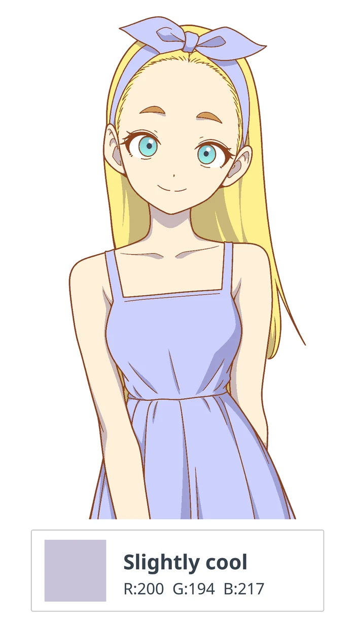 Anime girl with slightly cool shadows, swatch R:200 G:194 B:217