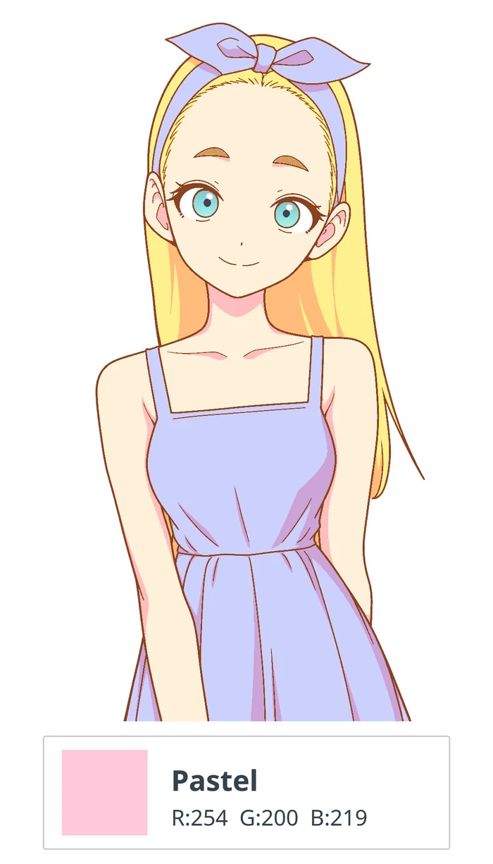 Anime girl with pastel shadows, swatch R:254 G:200 B:219