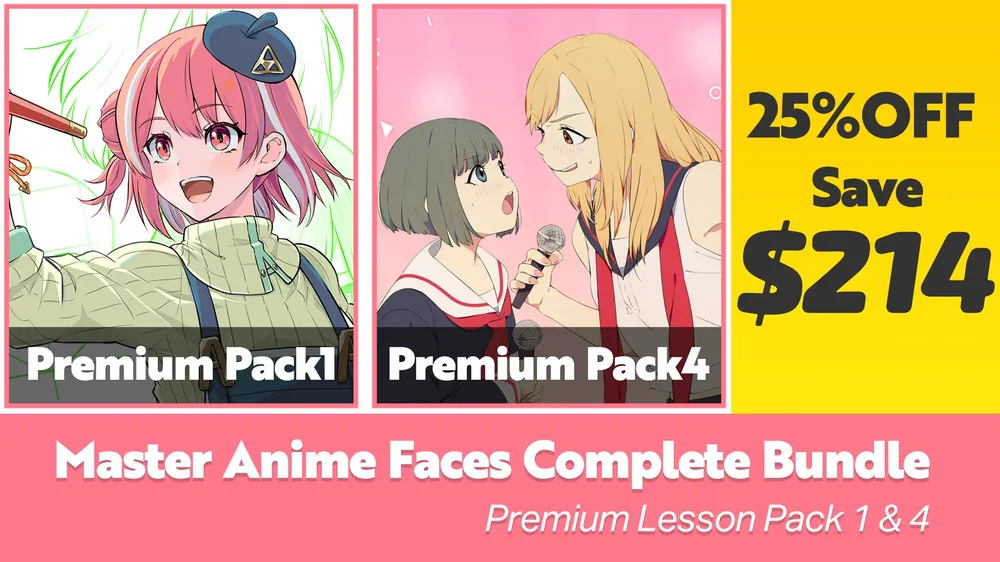Premium Drawing Anime Faces Complete Bundle (Premium Lesson Pack 1 & 4)